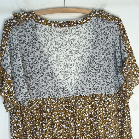 POL Brown Floral Mixed Print High Low Boho Mini Dress Size Large - Picture 7 of 16